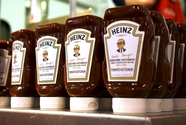 File photo of commemorative ketchup bottles with portaits of Warren Buffett at the exhibition of Berkshire Hathaway companies in Omaha
