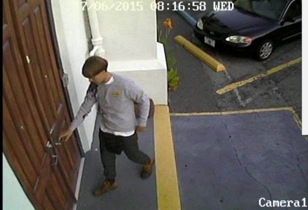 CCTV video still image shows a suspect police are searching for in connection with the shooting of several people at a church in Charleston