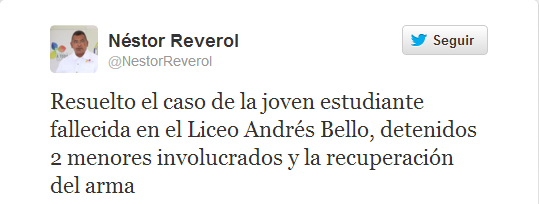 Capturados dos menores por la muerte de la joven en el liceo Andrés Bello (Tuit)