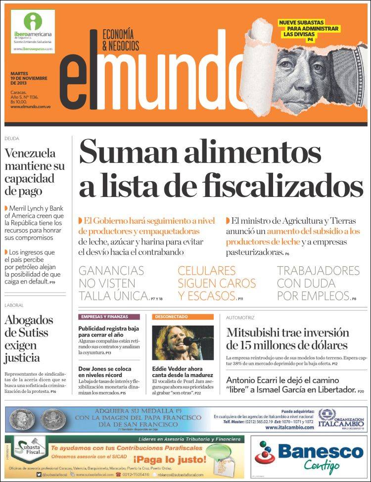 Portadas del martes 19 de noviembre de 2013