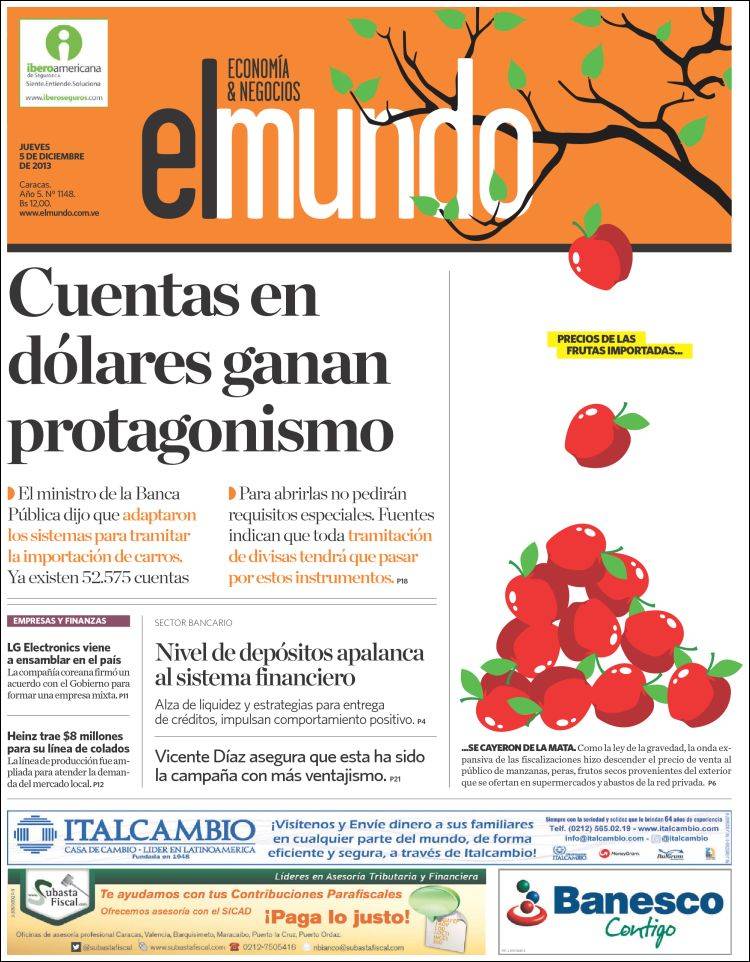 Portadas del jueves 05 de diciembre de 2013