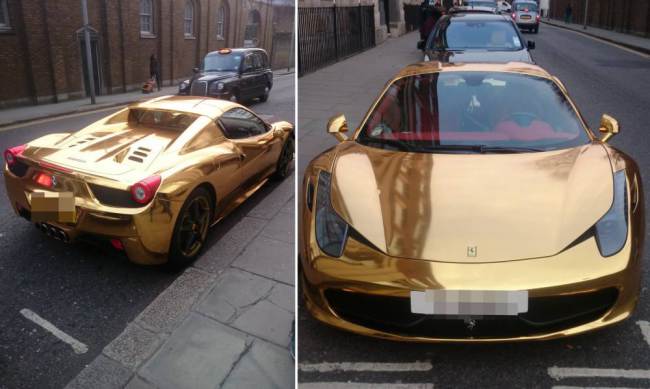 Transeúntes londinenses se sorprendieron con este Ferrari de oro (Foto)