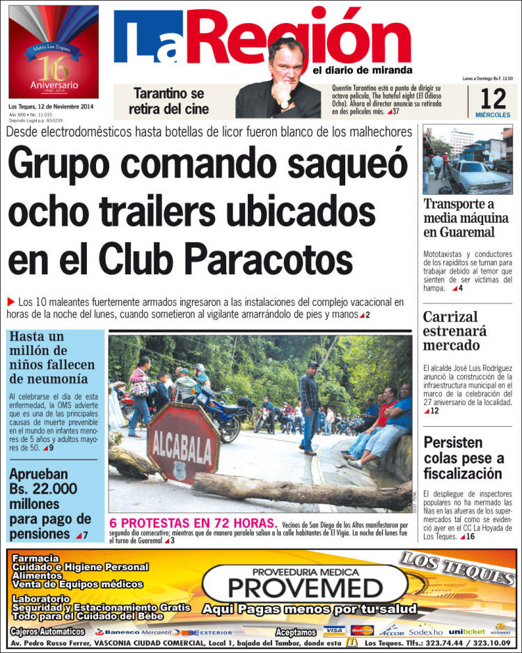 Portadas del miércoles 12 de noviembre de 2014