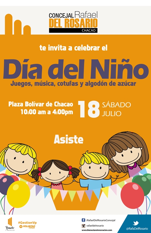 Concejal Rafael Del Rosario invita a celebrar el Día del Niño en la plaza Bolívar de Chacao