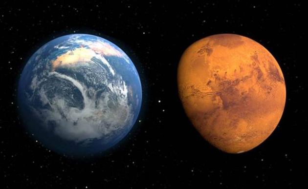 Marte, la Tierra y el Sol se alinearán este domingo