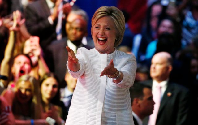 Democratic U.S. presidential candidate Hillary Clinton reacts before speaking to supporters at her California primary night rally held in the Brooklyn borough of New York, U.S., June 7, 2016. REUTERS/Lucas Jackson