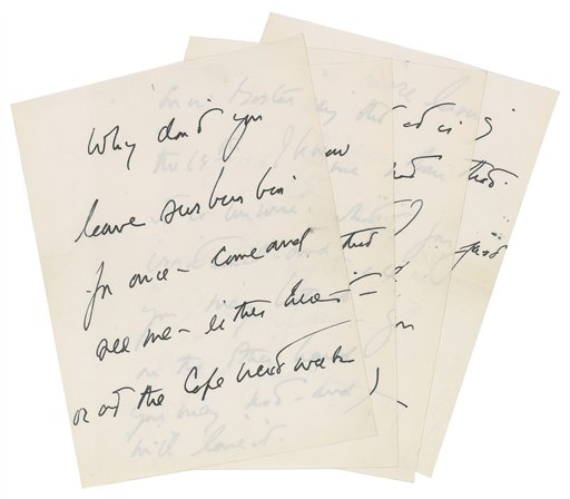 En esta fotografía del 15 de abril de 2016 proporcionada por RR Auction, se observa una carta escrita a mano por el presidente John F. Kennedy. La carta íntima escrita por JFK a una supuesta amante con la que quería encontrarse es uno de los varios objetos relacionados con el ex presidente estadounidense que se venderán en una subasta. (RR Auction vía AP)