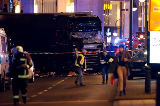 A truck is seen near the Christmas market in Berlin