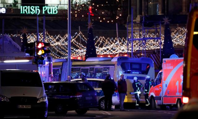 A truck is seen near the Christmas market in Berlin