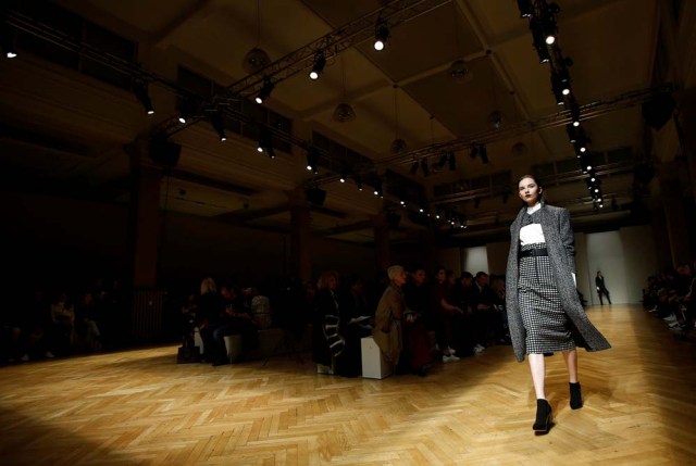 A model presents a creation from the Raimondo Aquilani Autumn/Winter 2017 women collection during Milan's Fashion Week, in Milan, Italy February 25, 2017. REUTERS/Alessandro Garofalo