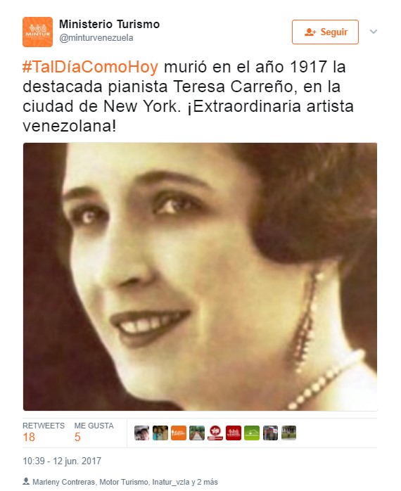 ¡Burrada doble! Chavismo conmemora el centenario de Teresa Carreño sin saber quién es