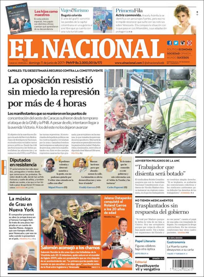 Portadas de la prensa nacional de este domingo 11 de junio de 2017