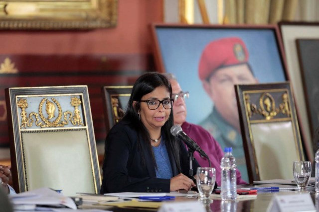 FILE PHOTO: National Constituent Assembly's President Delcy Rodriguez speaks during a session of the assembly at Palacio Federal Legislativo in Caracas, Venezuela August 5, 2017. REUTERS/Marco Bello/File Photo