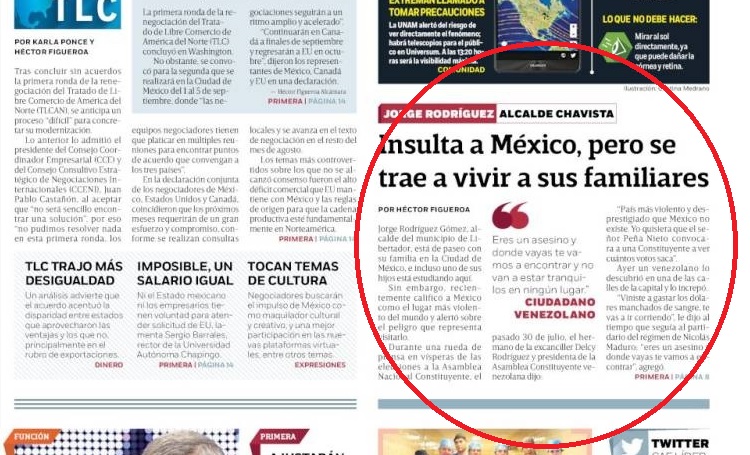 La incoherencia de Jorge Rodríguez es portada en prensa mexicana