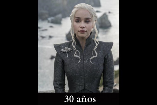 Daenerys Targaryen: Cuando inicia la historia en los libros, la Madre de los Dragones tiene 13 años y 16 en la serie. Actualmente ya sería mayor de edad, aunque la actriz que le da vida, Emilia Clarke está a unos días de cumplir 31 años.
