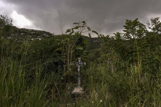 -FOTODELDIA- CAR11. CARACAS (VENEZUELA), 01/11/2017.- Vista de una cruz en medio de la maleza hoy, miércoles 1 de noviembre del 2017, en el Cementerio General del Sur, en Caracas (Venezuela). La capital venezolana celebra este jueves el Día de los Muertos en medio de denuncias de profanación y mal estado de los cementerios, según reseñan hoy medios locales, una fecha en la que tradicionalmente los caraqueños acuden a las necrópolis para llevarle flores a sus muertos. EFE/MIGUEL GUTIERREZ