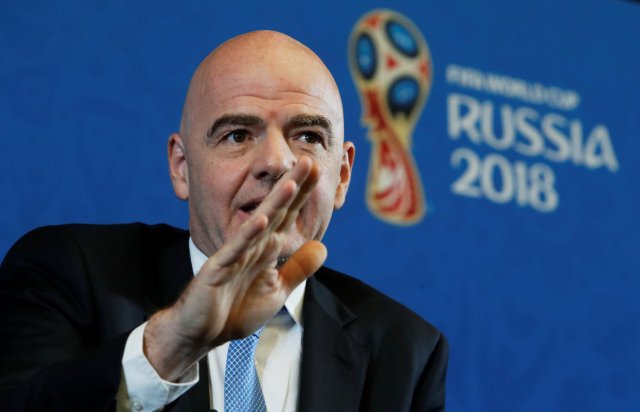 Soccer Football - 2018 FIFA World Cup Draw Press Conference - State Kremlin Palace, Moscow, Russia - December 1, 2017 FIFA President Gianni Infantino during the press conference REUTERS/Sergei Karpukhin