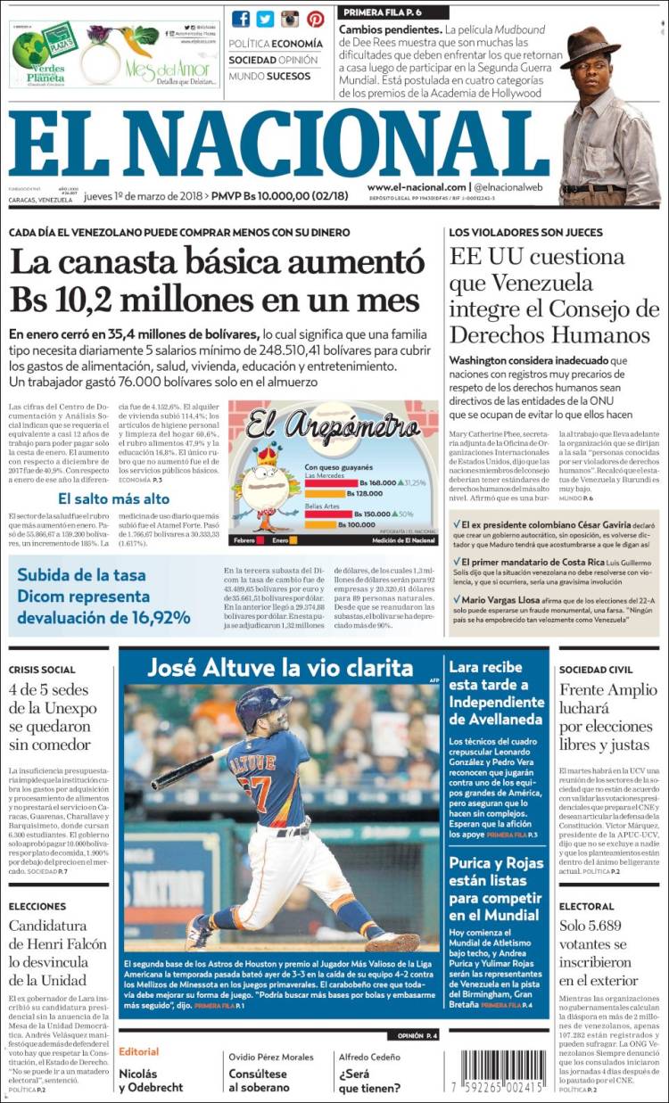 Portadas de este jueves 1 de Marzo de 2018