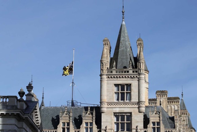 A flag flies at half mast over Gonville and Caius College at the University of Cambridge following the death of Professor Stephen Hawking, in Cambridge, Britain, March 14, 2018. REUTERS/Chris Radburn