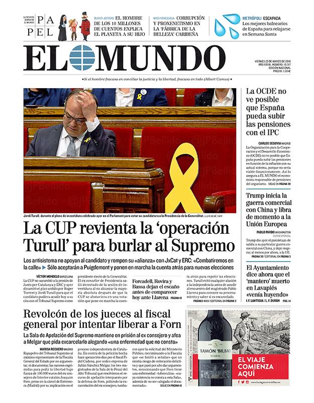 Portadas de la prensa internacional de este viernes 23 de marzo de 2018