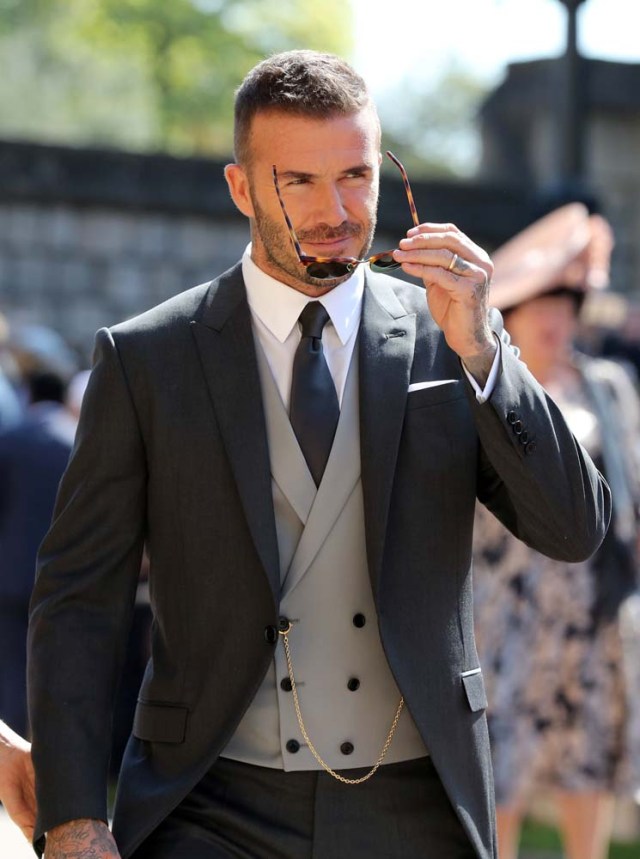 David Beckham arrives at St George's Chapel at Windsor Castle for the wedding of Meghan Markle and Prince Harry in Windsor, Britain, May 19, 2018. Gareth Fuller/Pool via REUTERS