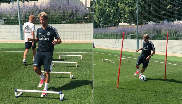 Fabio Coentrao entrena en con el Real Madrid a la espera de una salida