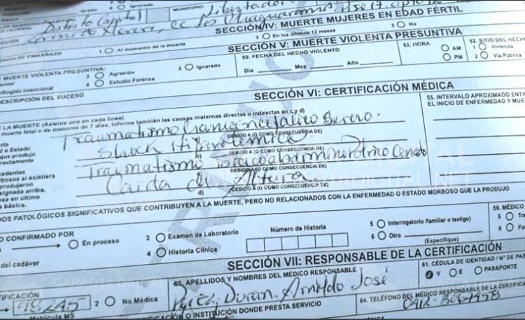 El acta de defunción del concejal Fernando Albán… firmada por un médico comunitario (foto)