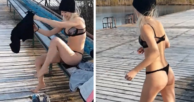 Esto fue lo que le pasó a esta chica que se desnudó y se lanzó a un lago en pleno invierno (VIDEO)