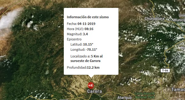 Sismo de magnitud 3.4 en Carora