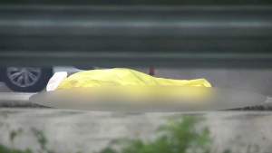 Cuerpo cubierto por lona amarilla en carriles hacia el sur de la I-95