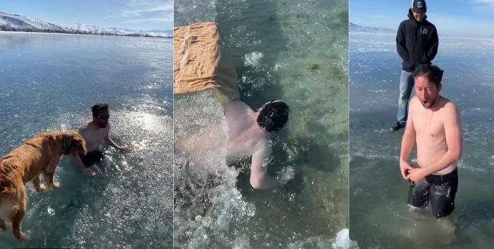 Se metió en un lago congelado para grabar un video de Tik Tok y estuvo a punto de morir