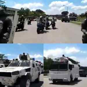 Esbirros del régimen se despliegan en motos, tanquetas y ballenas para contener protestas en Bolívar #25Sep (VIDEO)