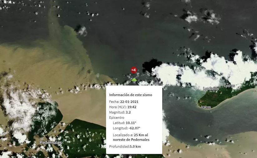 Un sismo de magnitud 3.2 se registró en Pedernales, Delta Amacuro este #22Ene