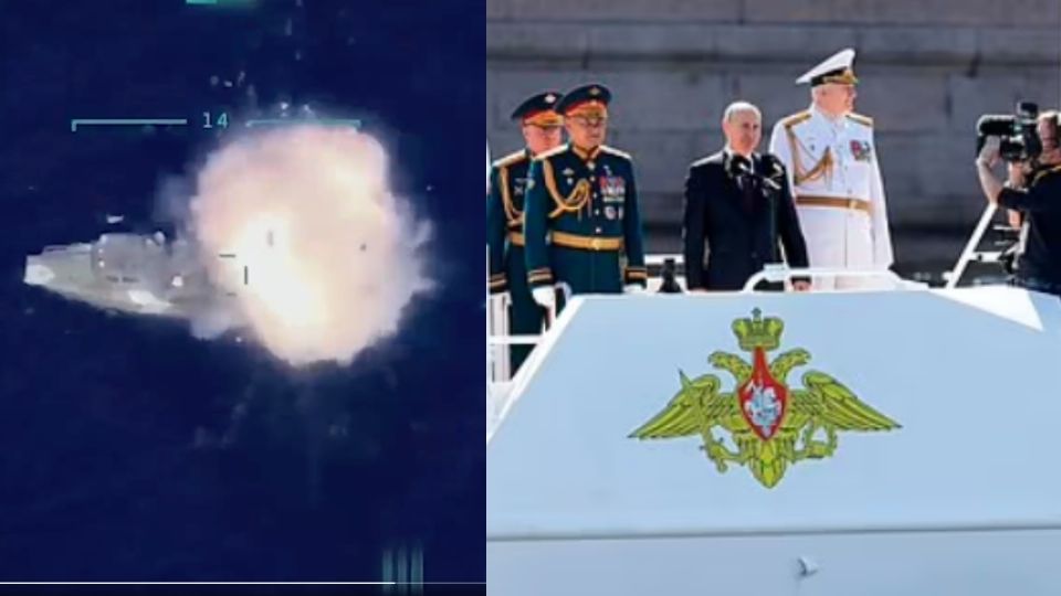 VIDEOS: Momento exacto en que Ucrania bombardea y destruye el barco favorito de Putin 