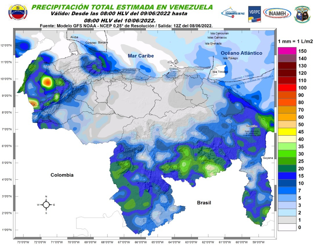 Inameh prevé nubosidad y lluvias en varios estados de Venezuela este #11Jun