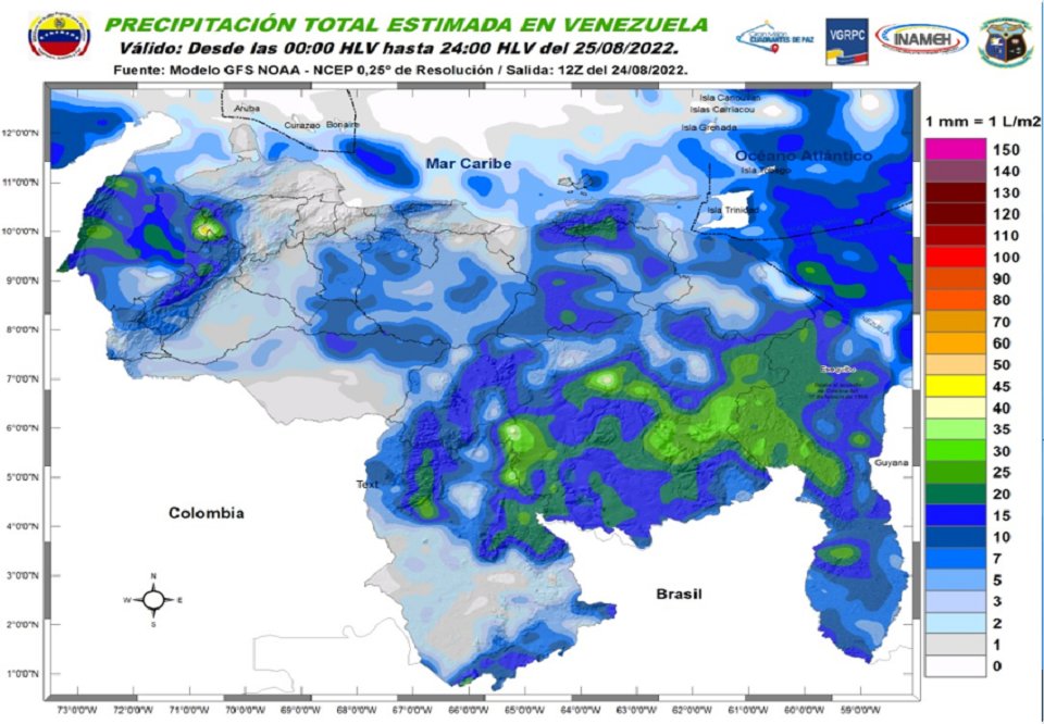 El estado del tiempo en Venezuela este #25Ago, según Inameh