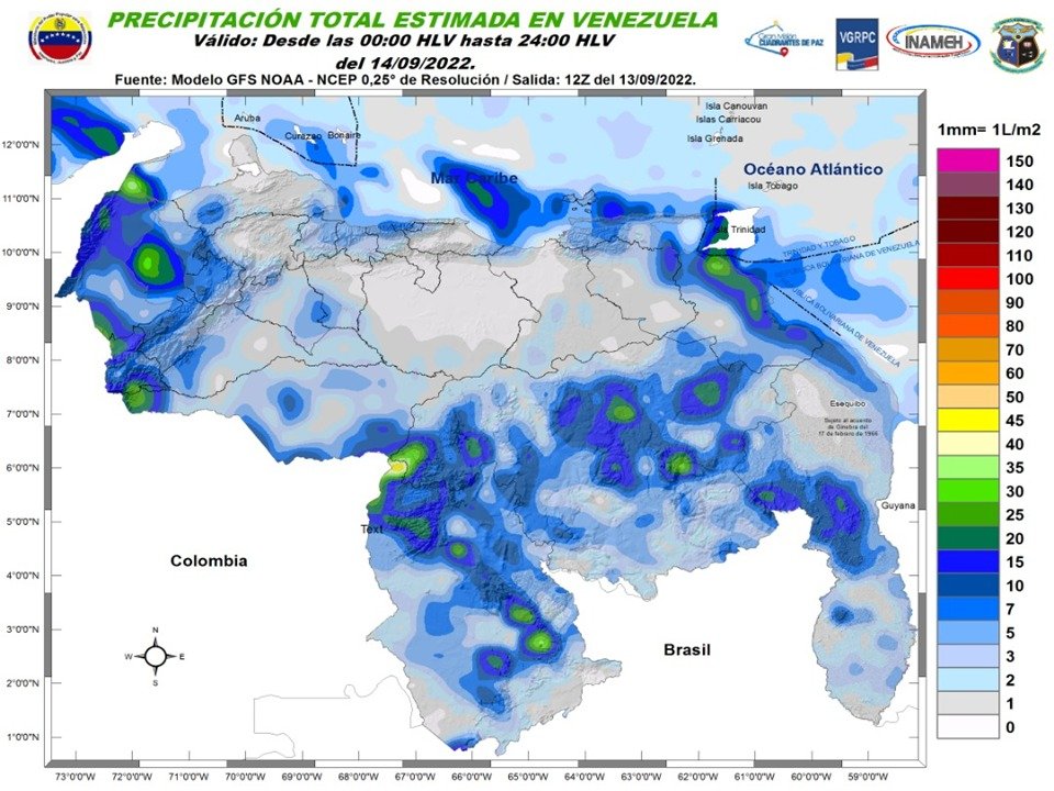 El estado del tiempo en Venezuela este #14Sep, según Inameh