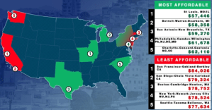 El mapa que muestra las ciudades de EEUU con el costo de vida más alto