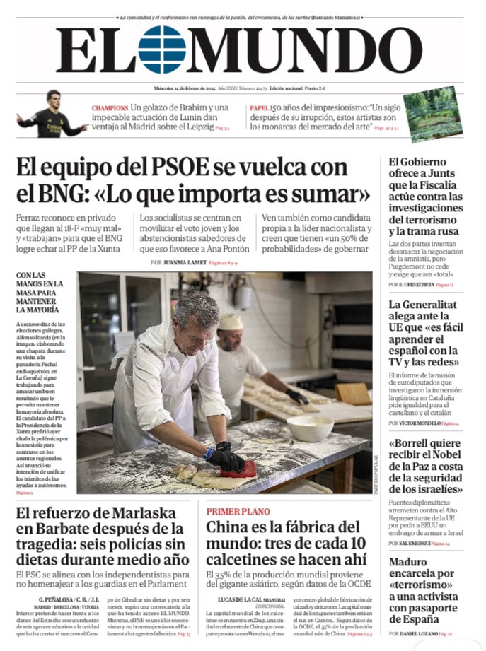 Portadas de la prensa internacional de este miércoles 14 de febrero de 2024