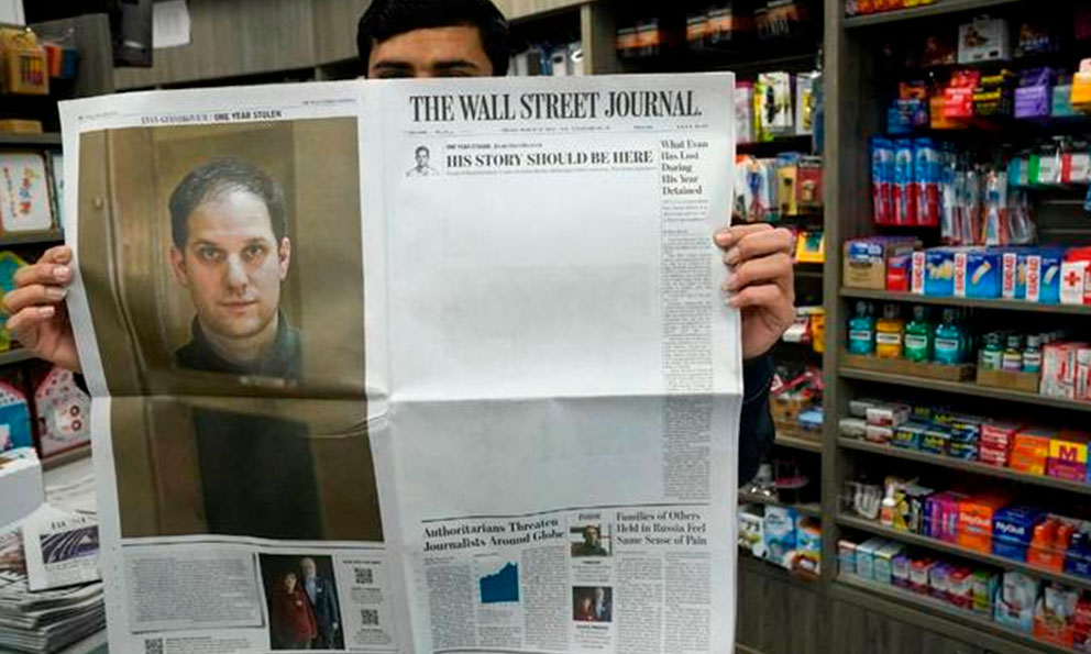 La simbólica protesta del diario WSJ en honor a su corresponsal detenido por el régimen de Putin